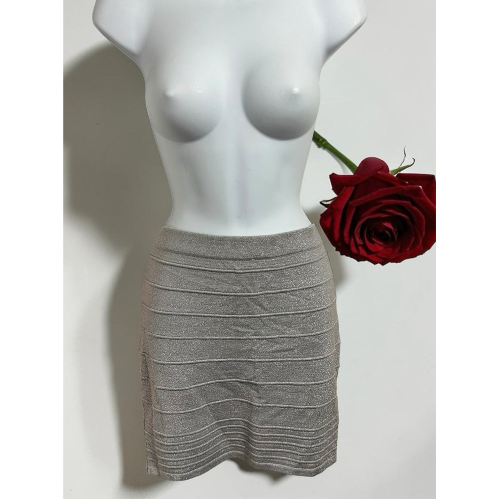 Silver Glittery Fitted Mini Skirt Sz Large Stretch Sparkly Bodycon Short Skirt